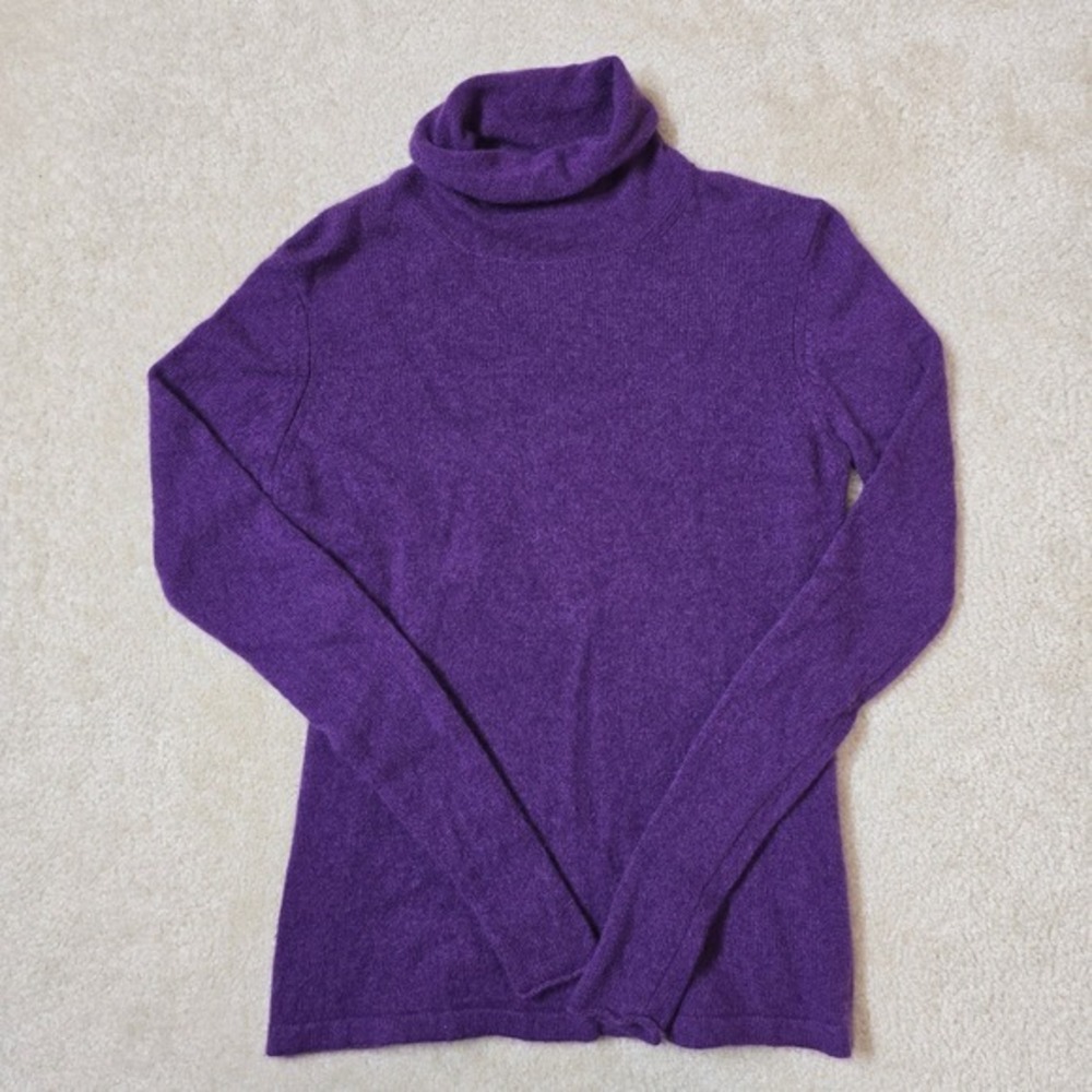Marina Luna Purple‎ 100% Cashmere Turtleneck Sweater Size M - Picture 3 of 4